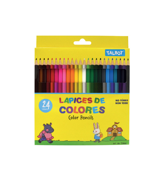 Lápices de Color, Largos, TS, Cuerpo Hexagonal, Mina 3.0 mm, Estuche x 24 Colores. 